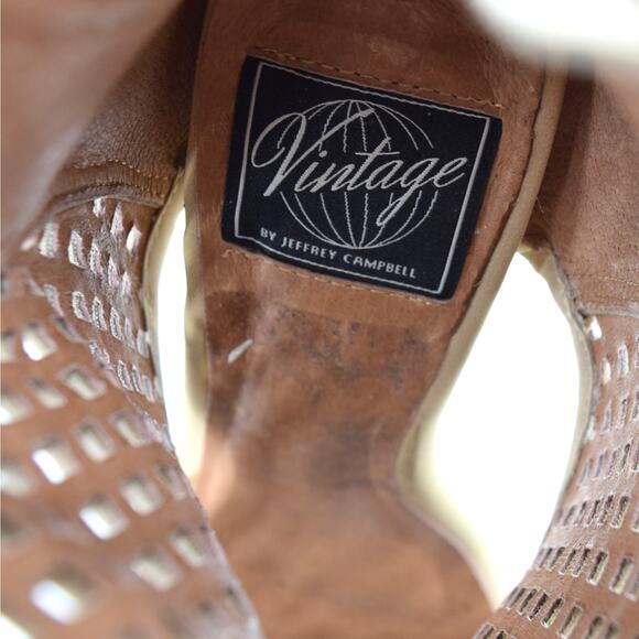 JEFFREY CAMPBELL Size 8.5 Retain Suede Perforated Peep Toe Tan Bootie - Picture 4 of 10